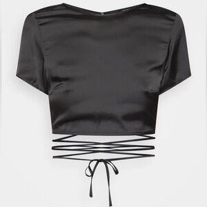 Black Lace Up Short Sleeve Top